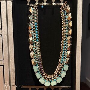 Express Gold and Blue Statement Necklace